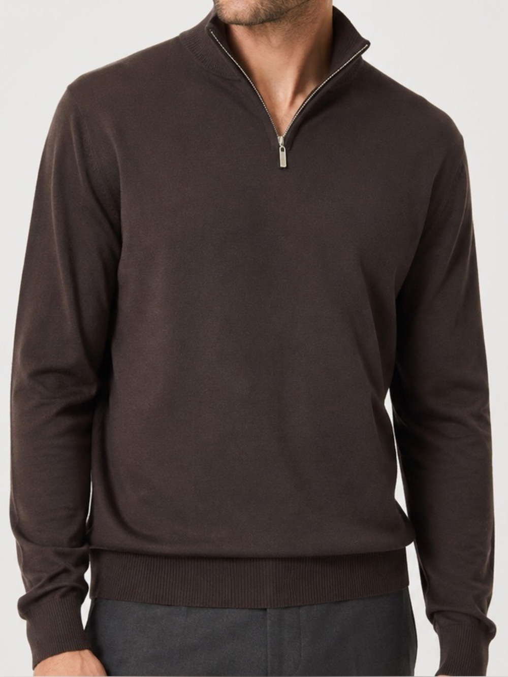 100% Merino Wool Alfani Brown Quarter Zip Sweater Men’s XL